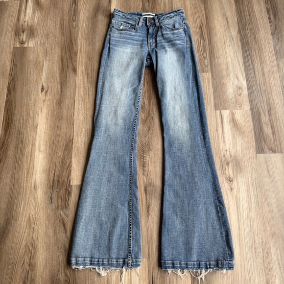 BKE Denim - BKE Stella Slim Fit Flare Low Rise Jeans 27 Raw Hem Distressed Denim Womens Y2K